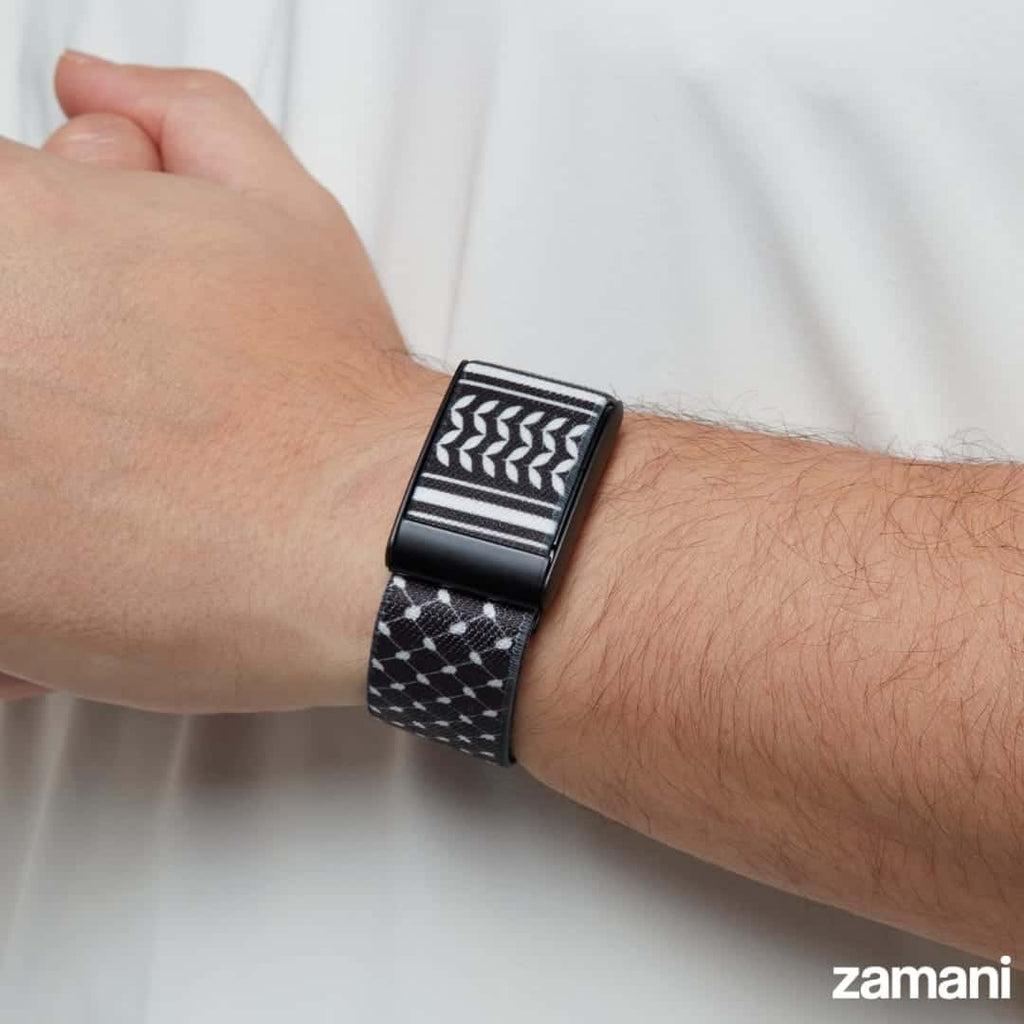 Close-up of the black Keffiyeh WHOOP band