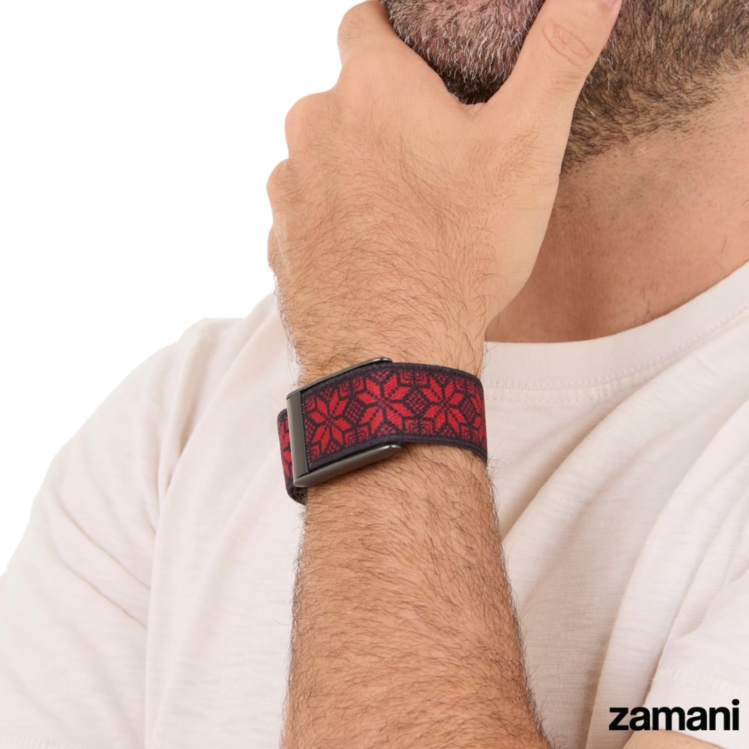 Tatreez WHOOP band worn on the wrist